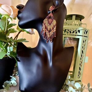 𝅺montauk Point Brown Seed Bead Fringe Earrings